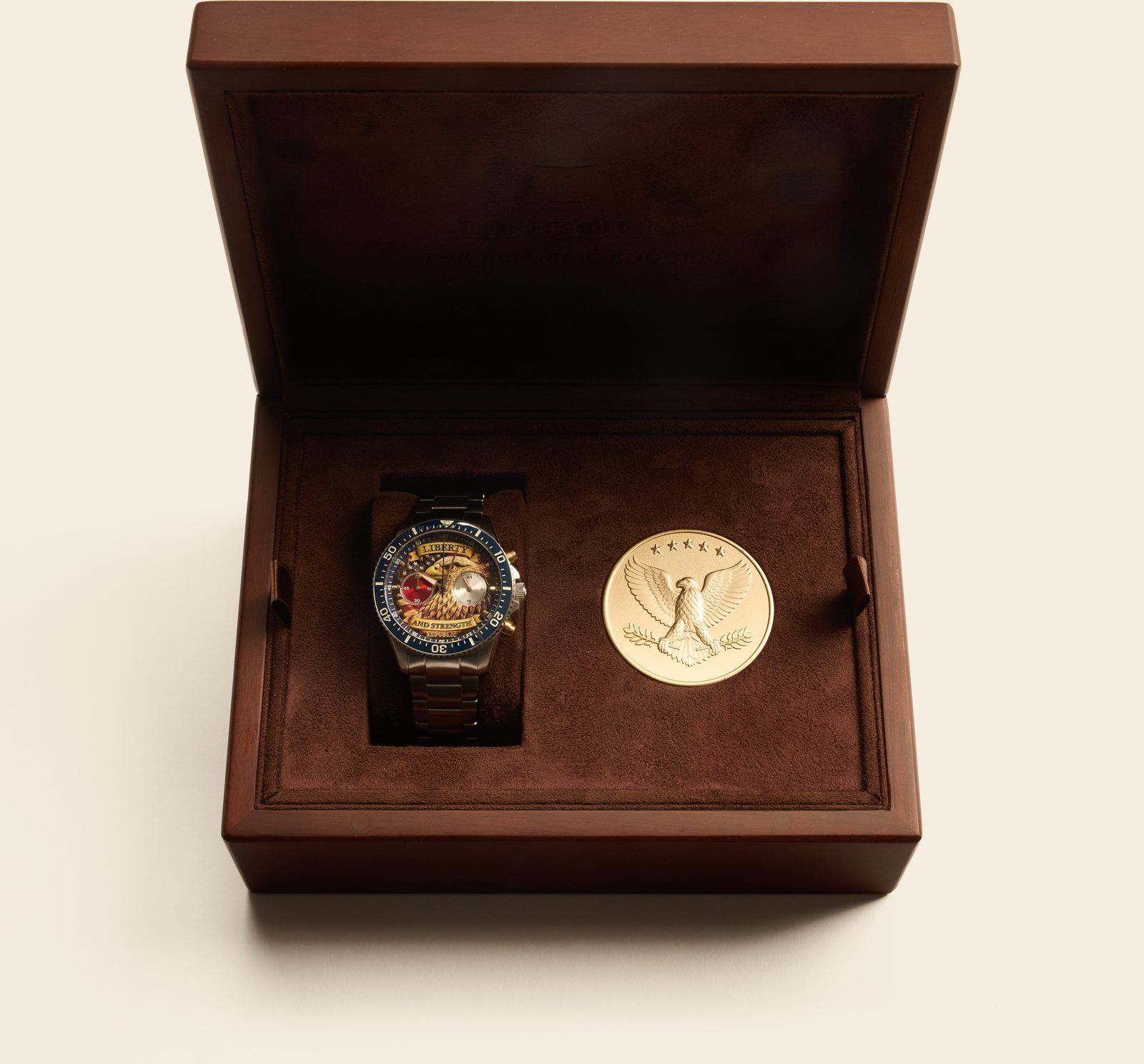 The American Eagle Chapter Set in its solid oak display case